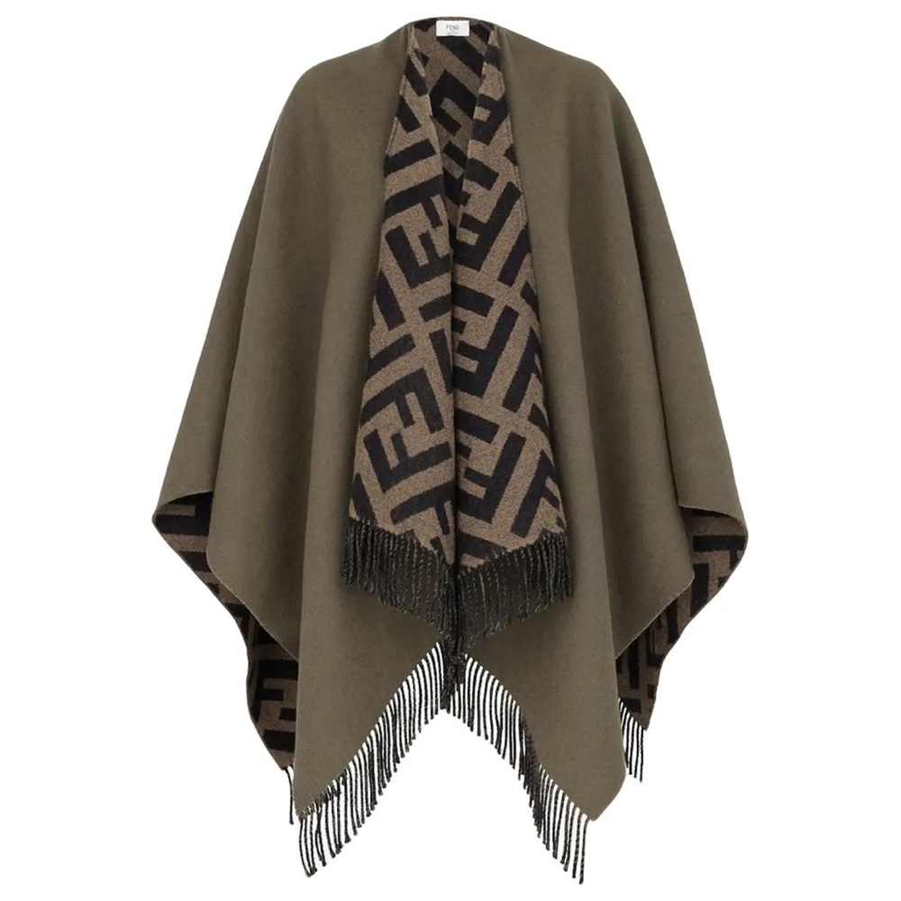 New Fendi cashmere FF monogram motif reversible wool cashmere wool cape poncho